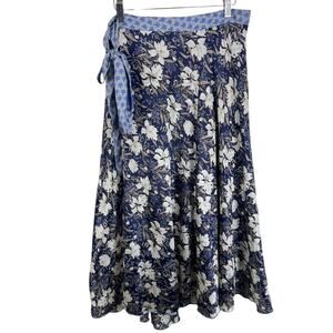 Blue Cream Floral Chiffon Reversible Light Midi Skirt Cottage Core One Size